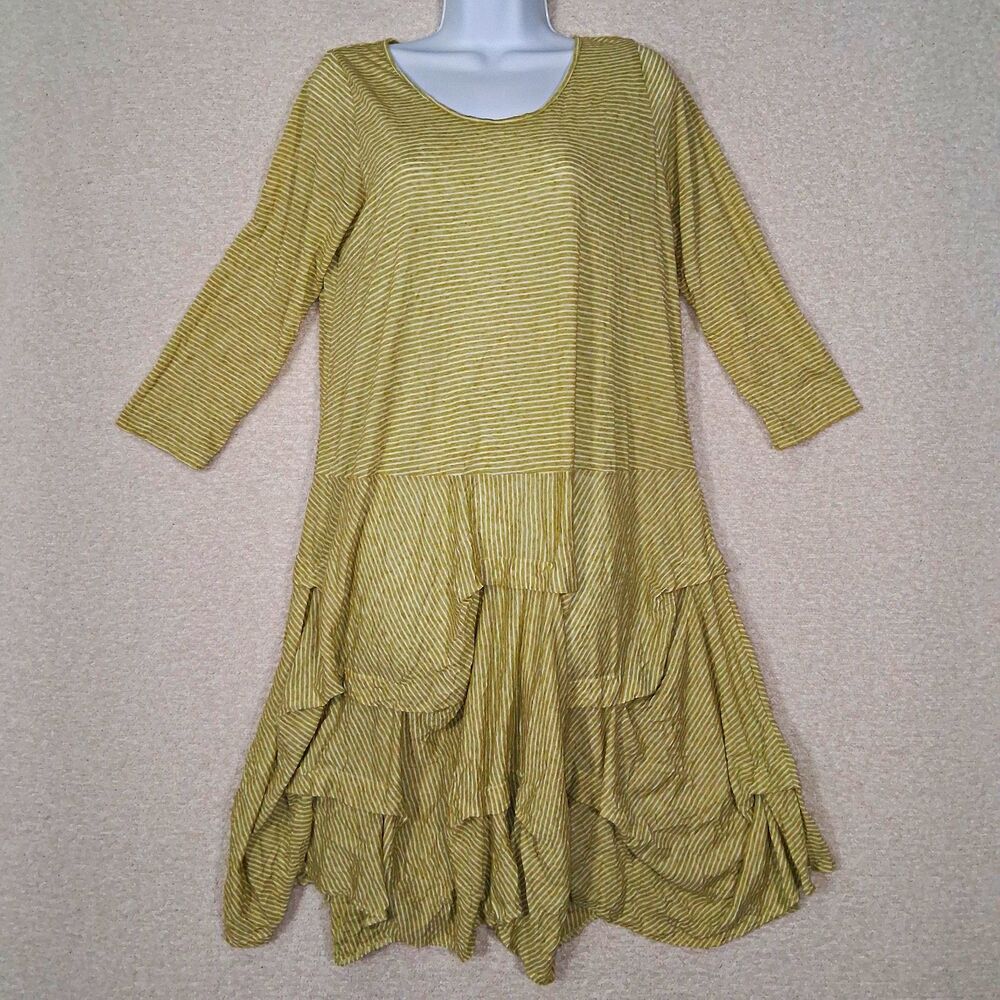 Asymmetrical Tiered Midi Swing Dress Sz S Oversized Lagenlook Hippie Boho Comfy